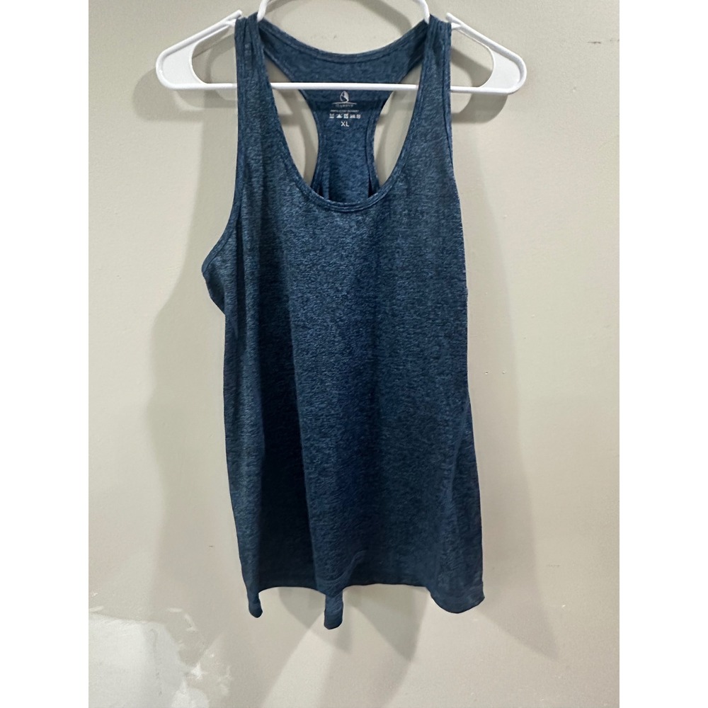 Icyzone Womens XL Blue Heathered Racerback Activewear Tank Top Workout Shirt